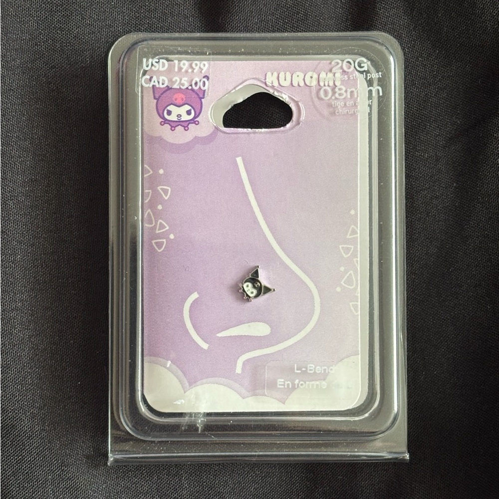nwt kuromi sanrio L bend nose stud - never opened brand new 20g stainless steel